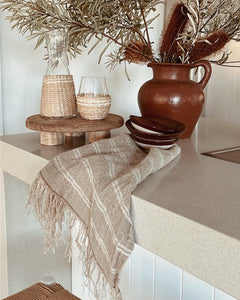 Angaston Handloomed Linen Hand Towel With Frills. White Stripe