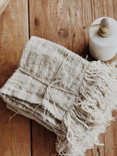 Load image into Gallery viewer, Natural Handloomed 100% linen Hand Towel with frills.
