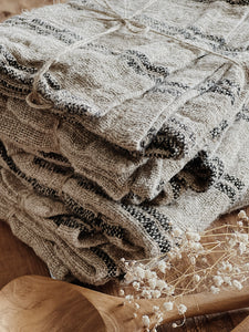 Natural Black/Stripe Linen Tea Towel