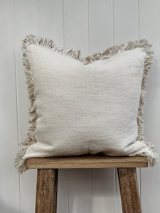 Briar Reversible Frayed Linen Cushion Cover- Natural & White