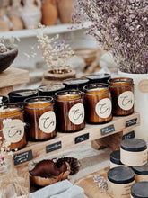 Load image into Gallery viewer, Amber Glass Soy Candles with Matt black tin lids
