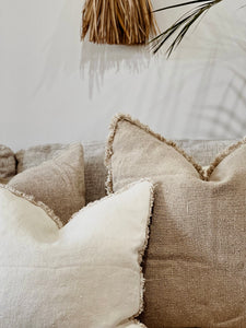 Briar Reversible Frayed Linen Cushion Cover- Natural & White