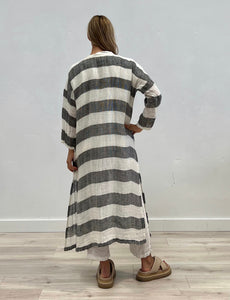 Bella Long Linen Cardigan Black & White Stripe