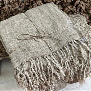 Angaston Large Bedcover - Natural 260x300cm with Knotted Fringe