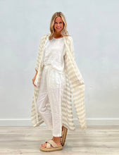 Load image into Gallery viewer, Bella Long Linen Cardigan Natural &amp; White Stripe
