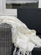 Load image into Gallery viewer, Linen Ivory Throw with Fringes
