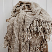 Load image into Gallery viewer, Natural Hand-loomed Linen Throw with Fringe
