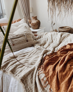 Rust linen Throw With Fringes