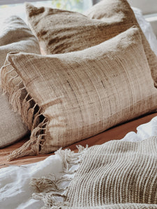 Tussar Wild Silk Cushion Cover with Knotted Fringes