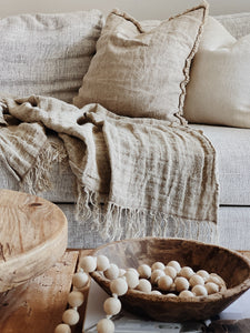 Natural Hand-loomed Linen Throw with Fringe