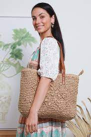 Sarah Woven Straw Bag- Tan Handle