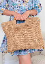 Load image into Gallery viewer, Mia Woven Straw Bag with Block Tan Handle
