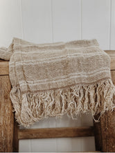 Load image into Gallery viewer, Angaston Handloomed Linen Hand Towel With Frills. White Stripe
