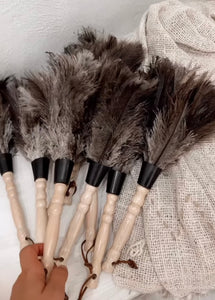 Ostrich Feather Dusters, natural wood handle (handmade)
