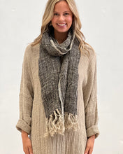 Load image into Gallery viewer, Heavy Mesh Scarf/Runner with Fringe - Natural &amp; Black
