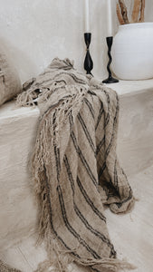 Angaston Handloomed Linen Throw - Black Stripe