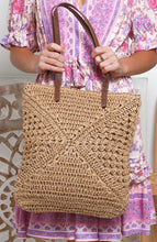 Load image into Gallery viewer, Billie Woven Straw Bag -Brown Handle

