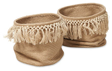Load image into Gallery viewer, Set of 2 Braided Jute Baskets with Fringes - Natural
