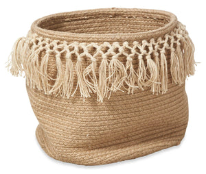 Set of 2 Braided Jute Baskets with Fringes - Natural