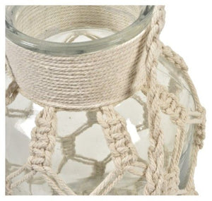Boho Tall Cotton and Glass Lantern - Clear/Natural