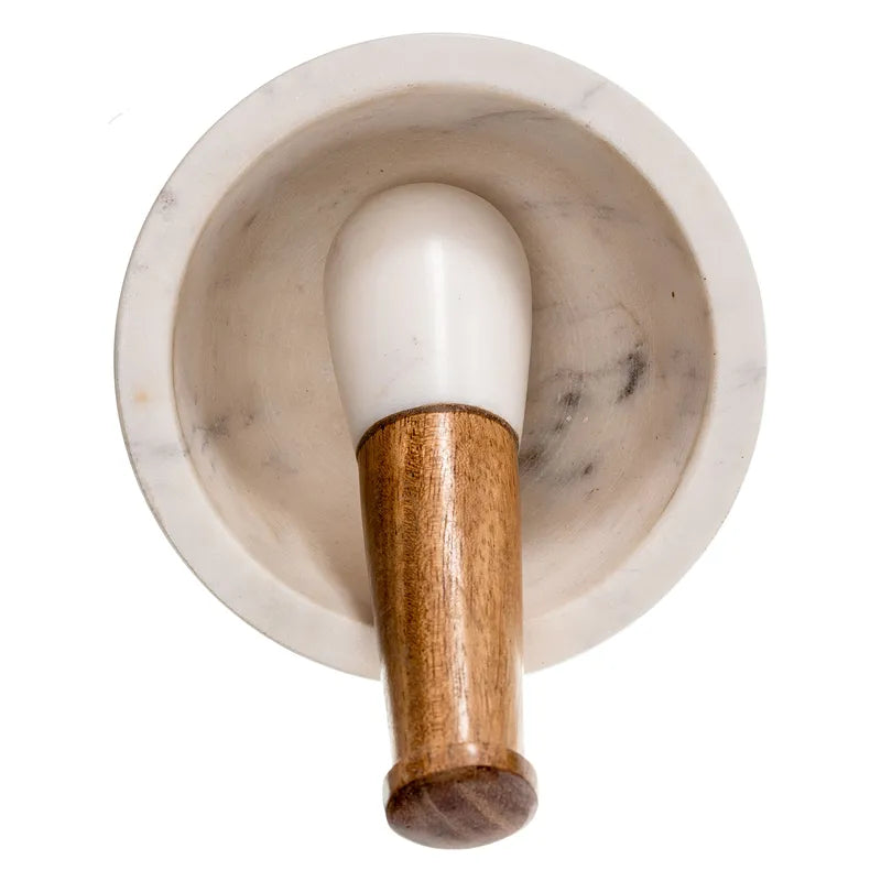 Marble & Wood Mortar and Pestle