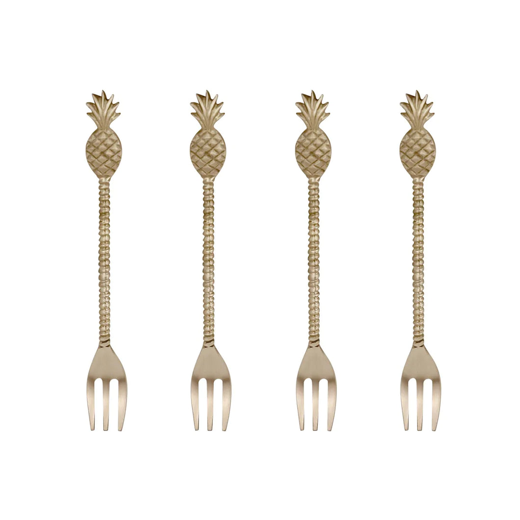 Pineapple Brass Fork - Set Of 4
